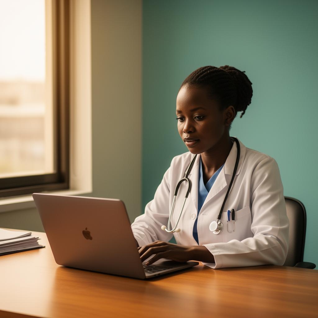 A clinician reviewing patient data on a laptop