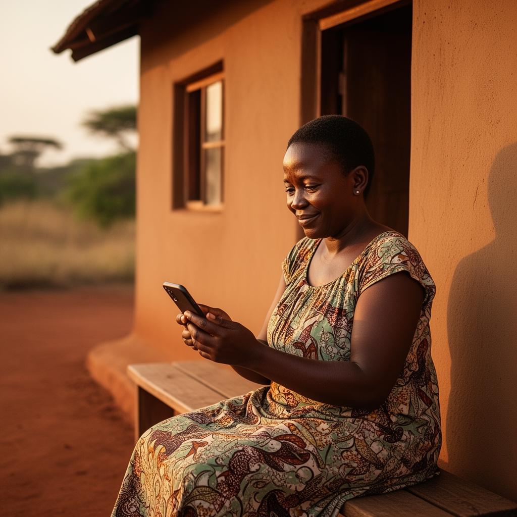A woman in Kenya checking her blood pressure on her phone